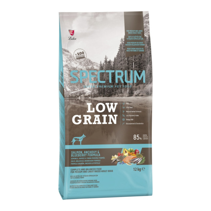 Spectrum low grain medium and large breed adult dog food salmon & anchovy & blueberry 12 кг - SPL-016