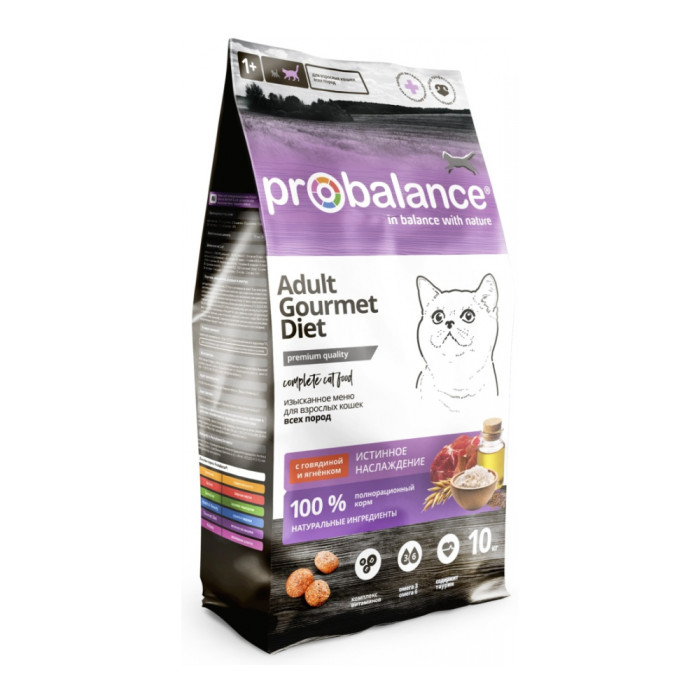 Корм Probalance Adult Gourmet Diet для взрослых говядина, ягненок 10 кг 4640011982139