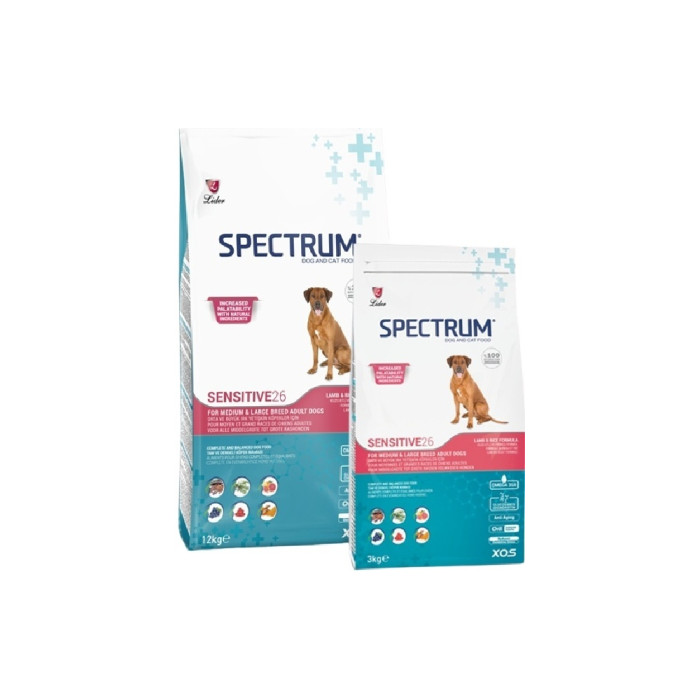 SPECTRUM Sensitive26 Жарқындықпен күресу үшін 12 кг ұсақ және ірі тұқымдарға арналған қой еті мен күріш  - 19407