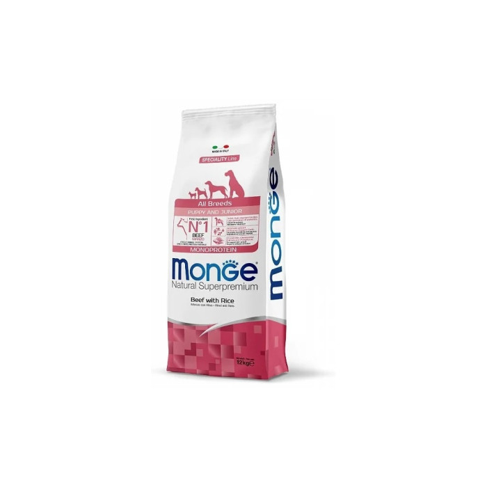Monge All Breeds Puppy&Junior Monoprotein Говядина с рисом для щенков всех пород 12 кг - 8009470011365