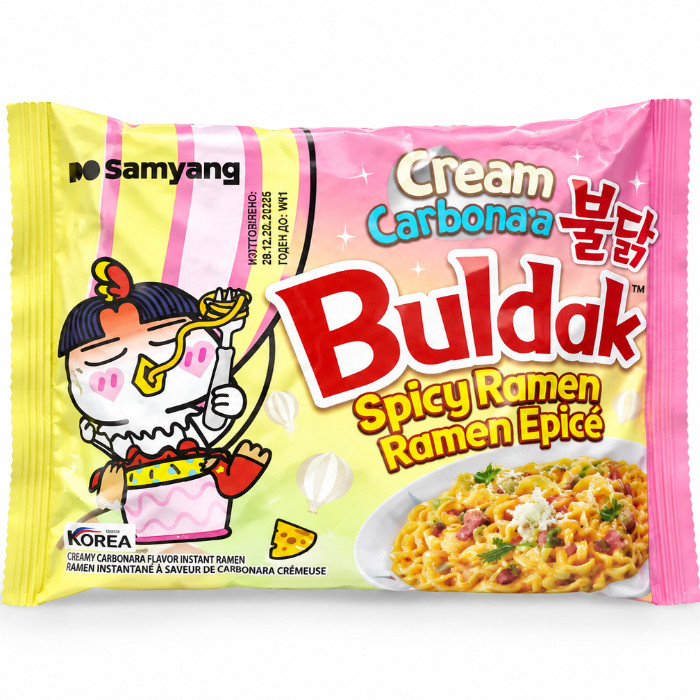 Samyang Buldak Cream Carbonara pishloqli-qaymoqli achchiq ramen, 140 g