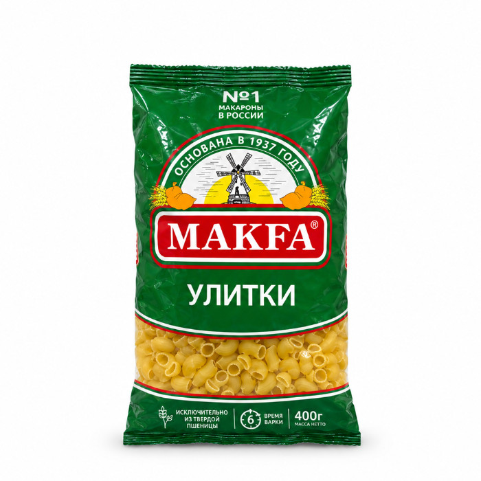 Makfa "Ulitki" (Shilliqurt) makaron mahsuloti, 400 g