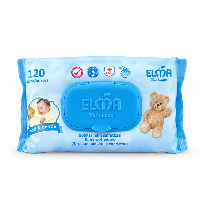 Elma Baby Soft & Gentle qopqoqli bolalar nam salfetkasi, 120 dona