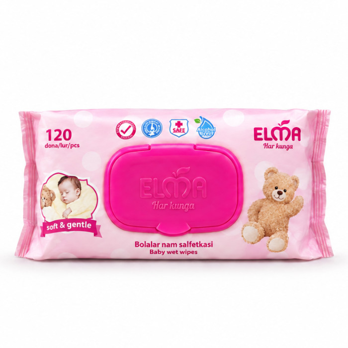 Elma Baby Soft & Gentle pushti qopqoqli bolalar nam salfetkasi, 120 dona