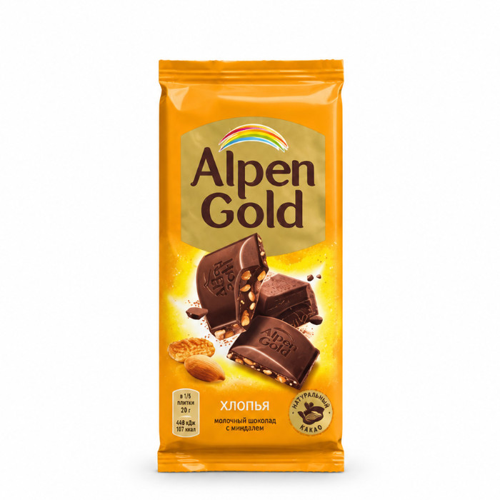 Alpen Gold yeryong'oq va kukunsimon kofe va makkajo'xori parchalari qo'shilgan sutli shokolad, 90 g