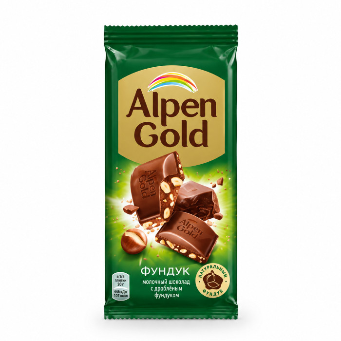 Alpen Gold yeryong'oq va kukunsimon kofe va makkajo'xori parchalari qo'shilgan sutli shokolad, 90 g