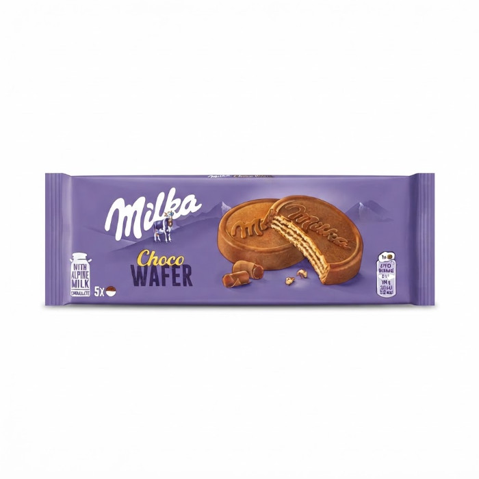Milka Choco Wafer alp sutidan tayyorlangan shokolad bilan qoplangan vafli pechenyesi, 150 g