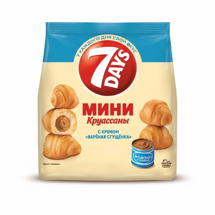 7Days qaynatilgan quyultirilgan sut ta'mli krem qo'shilgan mini kruassanlar, 300 g