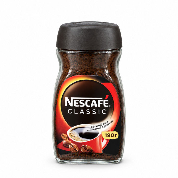 Nescafe Classic maydalangan arabika qo'shilgan shisha idishdagi eruvchan qahva, 190 g