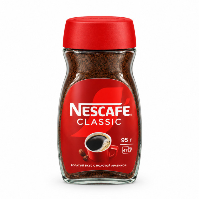 Nescafe Classic maydalangan arabika qo'shilgan shisha idishdagi eruvchan qahva, 95 g