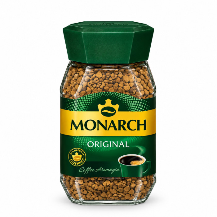 Monarch Original eruvchan suzib quritilgan shisha idishdagi qahva, shisha idish