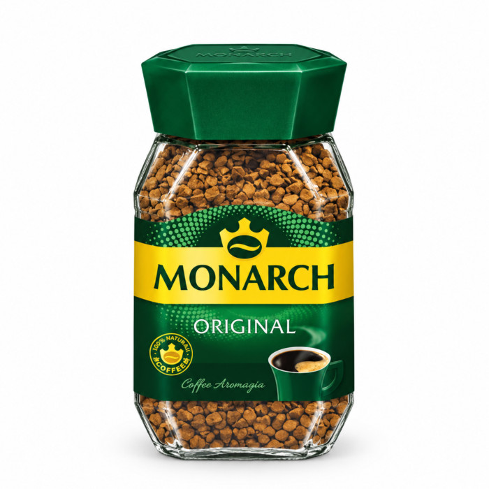 Monarch Original eruvchan suzib quritilgan shisha idishdagi qahva, shisha idish