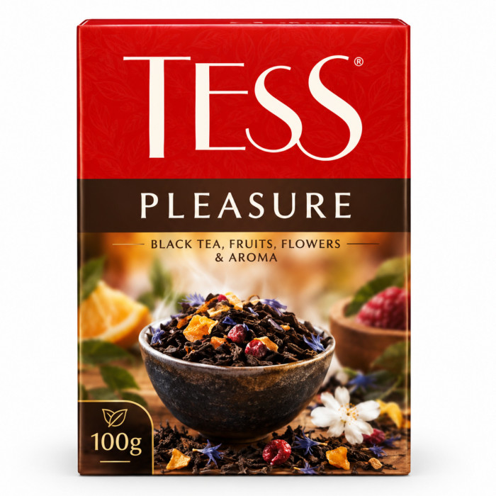 Tess Pleasure atirgul va mevali qora choy, 100 g