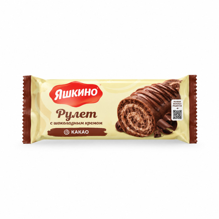 Yashkino kakao qo'shilgan shokolad bilan qoplangan biskvit ruleti, 200 g