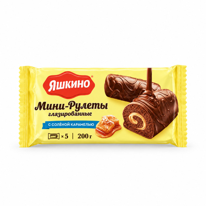Yashkino tuzli karamel qo'shilgan shokolad bilan qoplangan mini biskvit ruletlari, 200 g