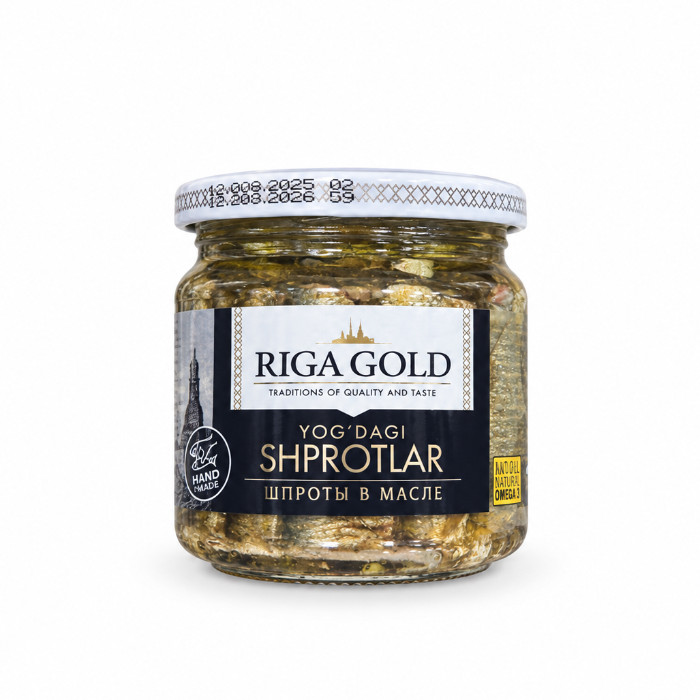 Riga Gold yog'dagi shprotlar, 250 g