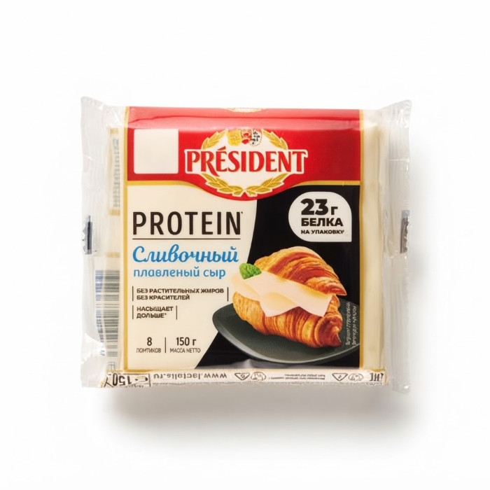 President Protein qaymoqli eritilgan pishloq tilimlari, 150 g