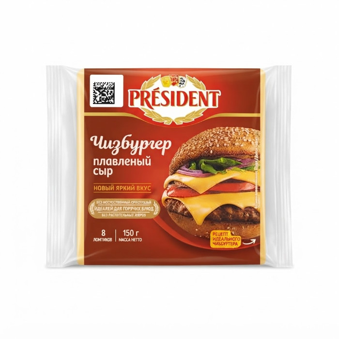 President Cheeseburger eritilgan pishloq tilimlari, 150 g
