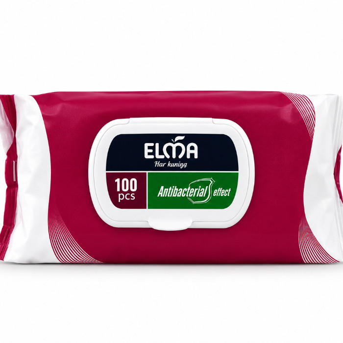 Elma Antibacterial Effect qizil qopqoqli nam salfetkasi, 100 dona