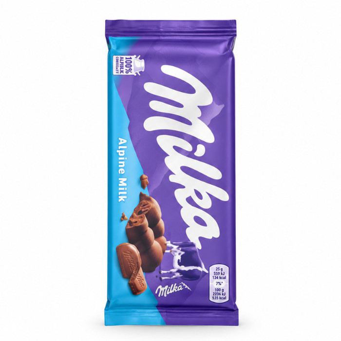 Milka Bubbly Alpine Milk g'ovakli sutli shokolad, 90 g
