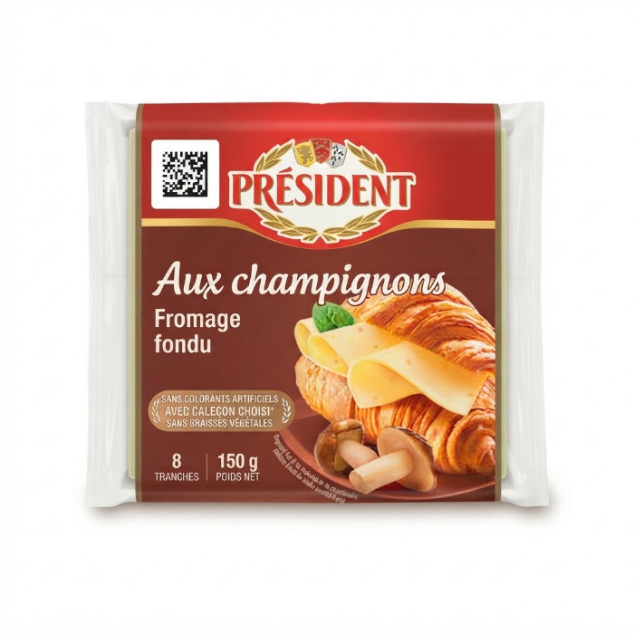 President Qo'ziqorinli eritilgan pishloq tilimlari, 150 g