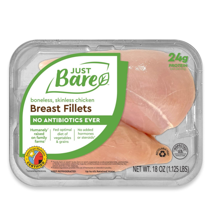 Just Bare® Natural Fresh Chicken Breast Fillets | No Antibiotics Ever | Boneless | Skinless | 1.125 kg