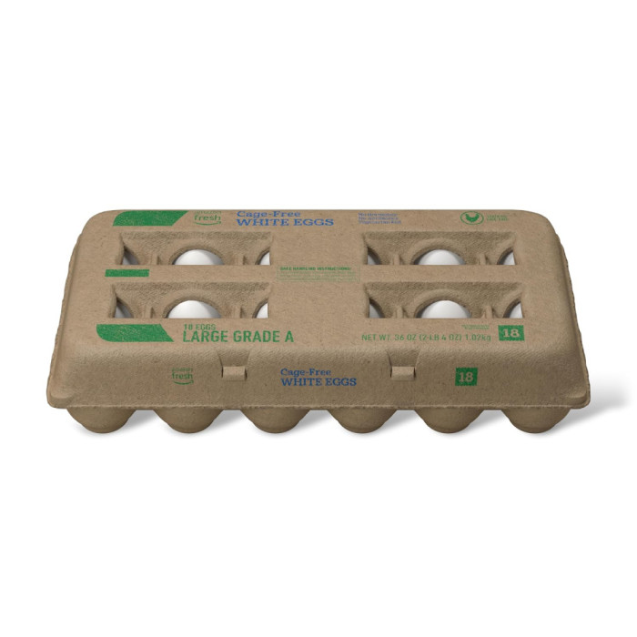 Amazon Fresh, Cage Free Large White Eggs, Grade A, 18 Count (Previously Happy Belly, Packaging May Vary)