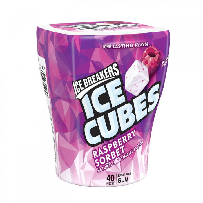 ICE BREAKERS Ice Cubes Raspberry Sorbet Sugar Free Chewing Gum Bottle,