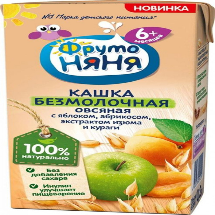 Каша ФРУТО НЯНЯ Безмолоч.Овсяная с Яблоком 0,2л