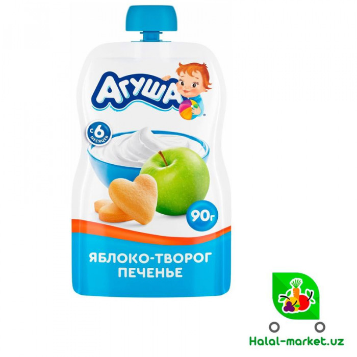 Пюре АГУША Яблоко-творог с печеньем 90г