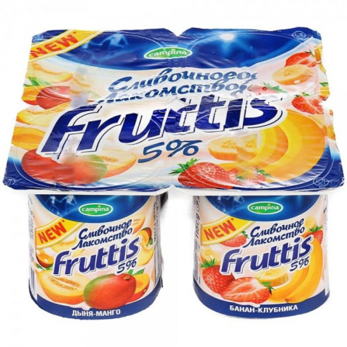 Йогурт FRUTTIS 5% с бананом и клубникой 100гр