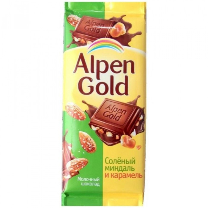 ALPEN GOLD шokoladli plitka tuzli bodom 90гр