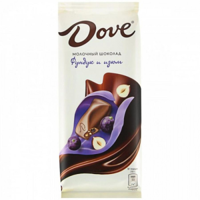 Шоколадная плитка DOVE Фундук и изюм 90гр