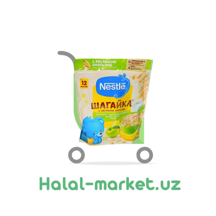 Каша NESTLE Шагайка с овсяными хлопьями Земляника,яблоко,малина 200гр
