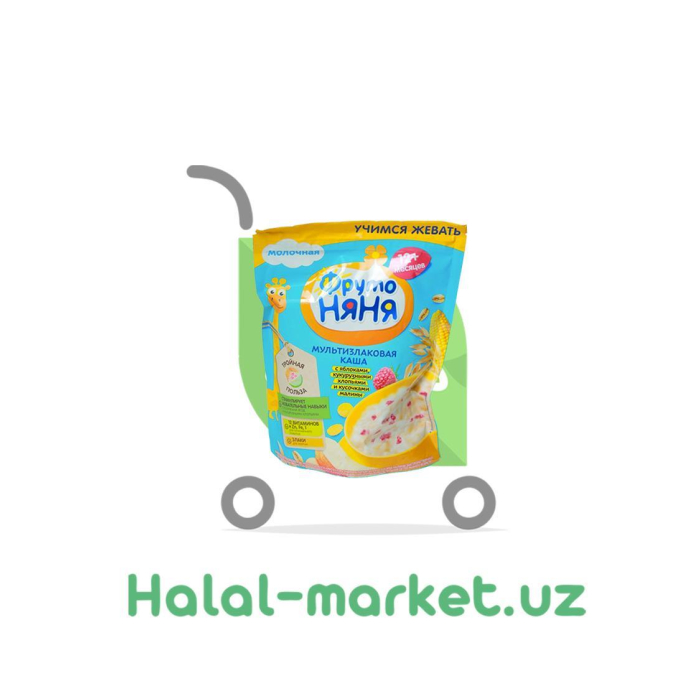 Каша Мультизлаковая ФРУТО НЯНЯ с Бананом,кукурузными хлопьями и кусочками Малины 200гр