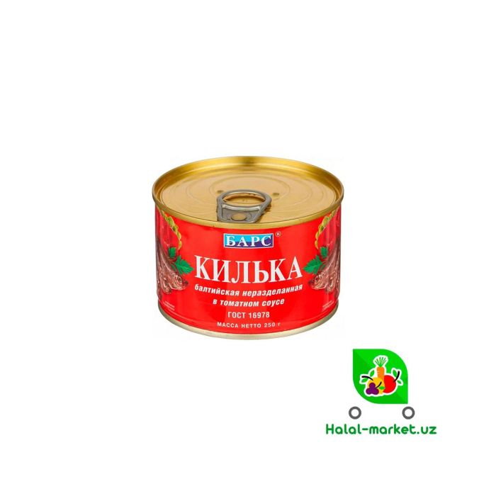 Bars konservasi, ajratilmagan kilka pomidor sousida 250gr