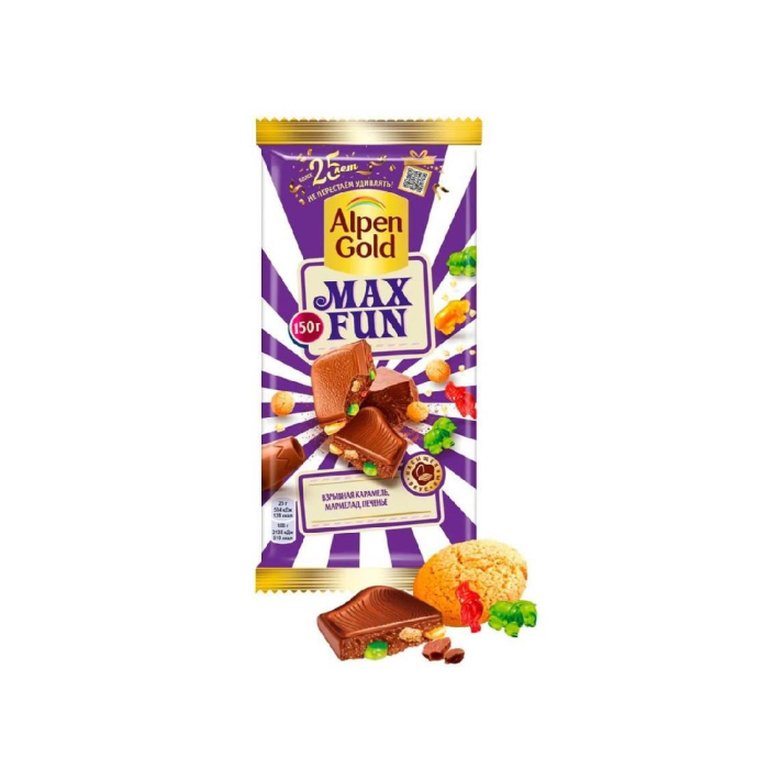 ALPEN GOLD MAXFUN shokolad portlovchi karamell, marmelad 150gr