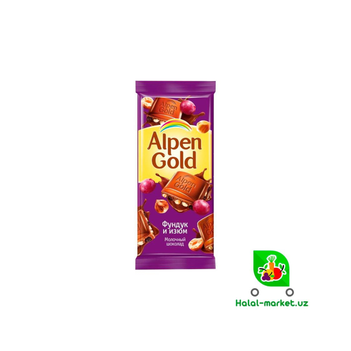 Шоколад ALPEN GOLD Фундук и Изюм 85гр