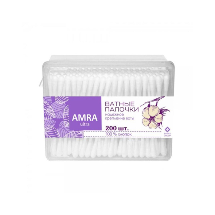 Ватные Палочки AMRA ULTRA 200шт в пл.уп квадрат