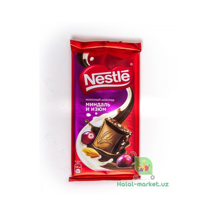 NESTLE Shokoladli plitka Bodom va Quritilgan uzum 90gr