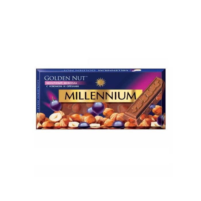 MILLENNIUM GOLD shokolad to'liq yong'oq + uzum 100gr