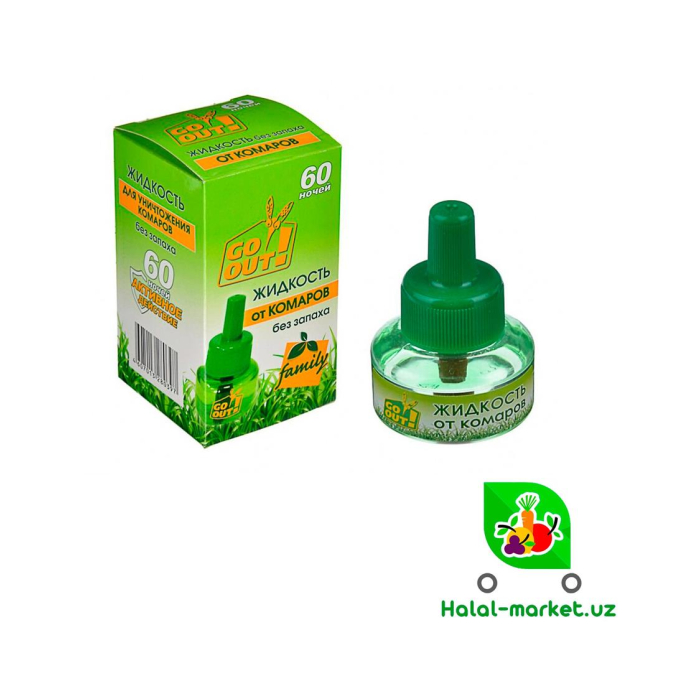GO OUT 60 kecha uchun chivinlarga qarshi suyuqlik