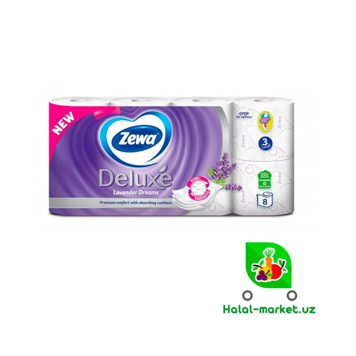 ZEWA DELUXE Lavanda 3 qatlam 8 rulonli hojat qog'ozi