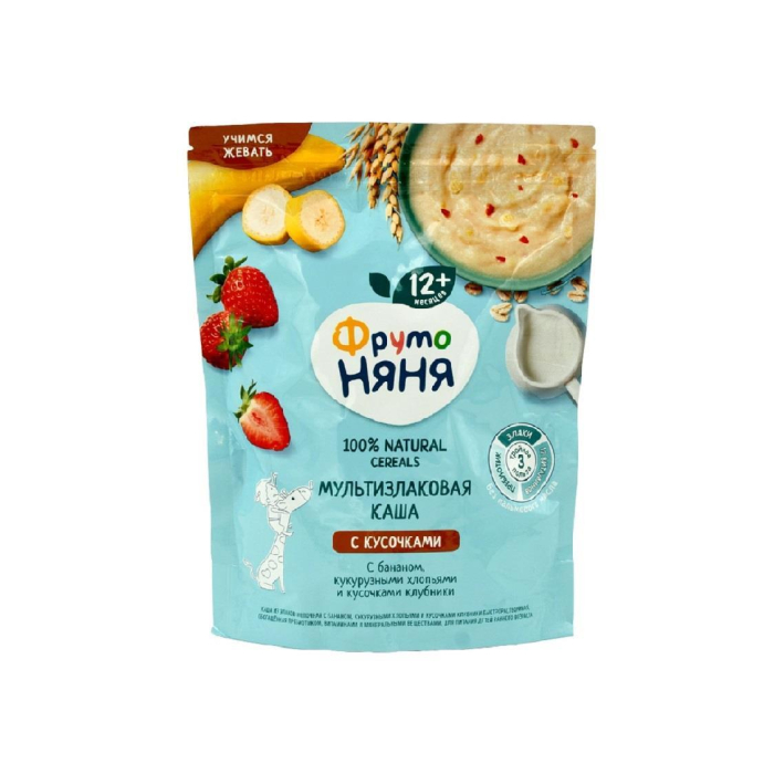 Каша ФРУТО НЯНЯ Мультизлаковая Банан,Кукурузные Хлопья,Клубника 200гр