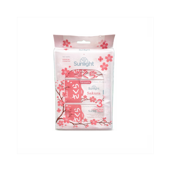 Влажные салфетки SUNLIGHT SAKURA 3*12шт