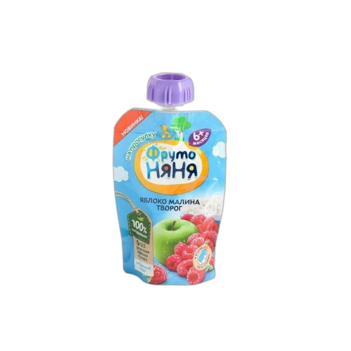 ПЮРЕ ФРУТО НЯНЯ ЯБЛОКО МАЛИНА ТВОРОГ 90 Г