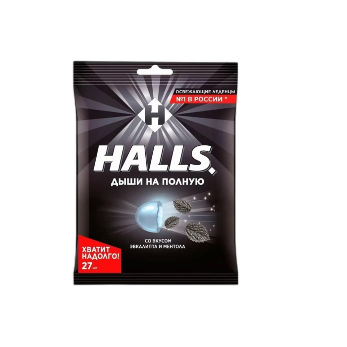 HALLS КАРАМЕЛЬ ЛЕД СО ВКУСОМ МЕНТОЛА И ЭВКАЛИПТА 25.2 ГР