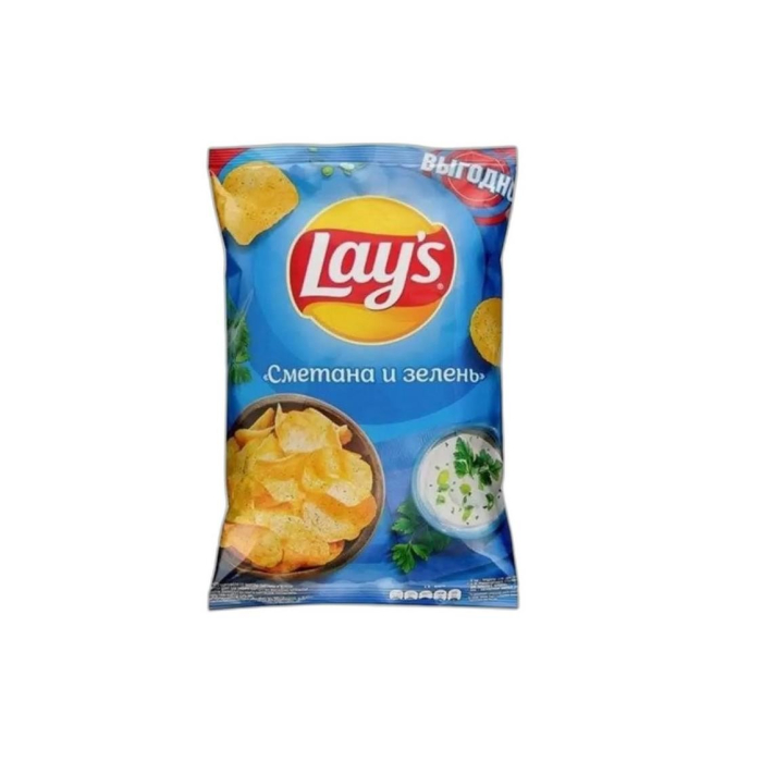 ЧИПСЫ LAYS СМЕТАНА ЖӘНЕ ЖАСЫЛДЫҚ 225ГР