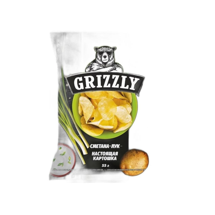 ЧИПСЫ GRIZZLY СМЕТАНА И ЛУК  55Г