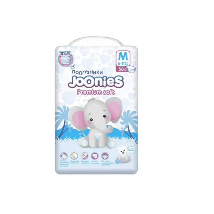 ПОДГУЗНИКИ JOONIES M 58 ШТ 6-11 КГ
